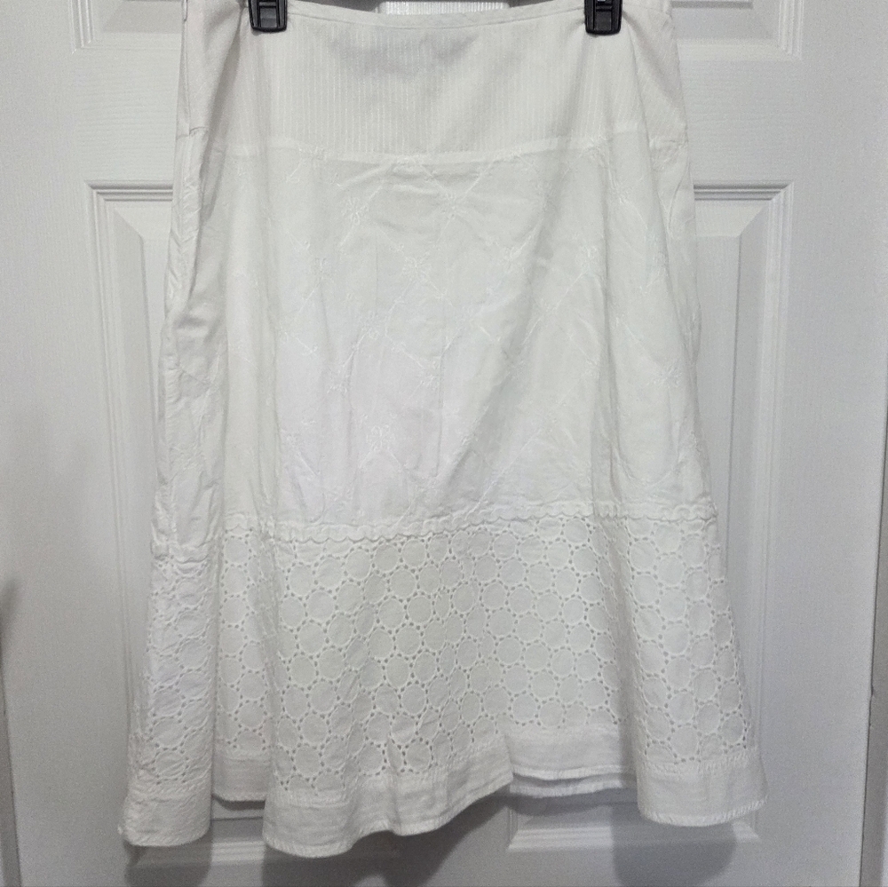 Vintage Requirements White Embroidered Eyelet Cotton Midi Skirt Size 14 Boho - Picture 6 of 10
